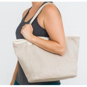 Marinella Italian 16" x 13" x  5" Leather Trim HandBag Beige From Italy